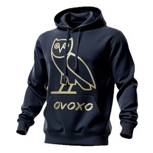 AMS Drake Owl October's Very Own OVO Hoodie Sweatshirt Black Gold Small EUC